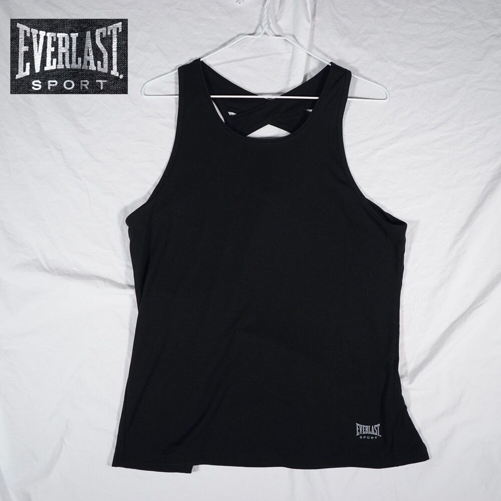 Everlast Black Athletic Tank Top Cutout Back Logo Women's Large